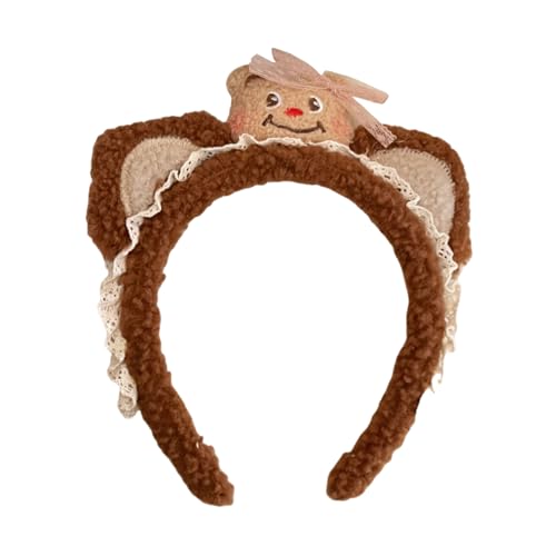 YIZITU Schönes Plüschbären Stirnband Für Frauen Mädchen Mit Spitzen Designs Geburtstagsfeier Geting Headblear Schulveranstaltung Accessoire High Elasticity Stirnband von YIZITU