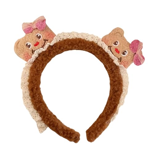 YIZITU Schönes Plüschbären Stirnband Für Frauen Mädchen Mit Spitzen Designs Geburtstagsfeier Geting Headblear Schulveranstaltung Accessoire High Elasticity Stirnband von YIZITU