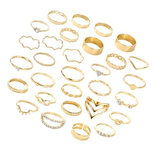 YIZITU Silber/Gold Farbringe Set Für Männer Und Frauen Elegantes Stapel Geometrischer Fingerringe Eingelegtes Accessoires Punk Grunge von YIZITU