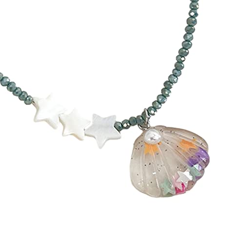 YIZITU Star Perlen Choker Muschel Anhänger Halskette Perlen Kette Halskette Juwely Party Schmuckgeschenk Geschenkharz Für Mädchen Sternschale von YIZITU