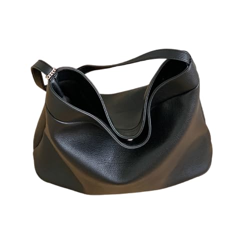 YIZITU Stilvolle Achseltasche Kontrast Weich PU Leder Handtasche Slouchy Bag Damen Schultertaschen Groß Shopper Mode Damen Satchel, Schwarz , One Size von YIZITU