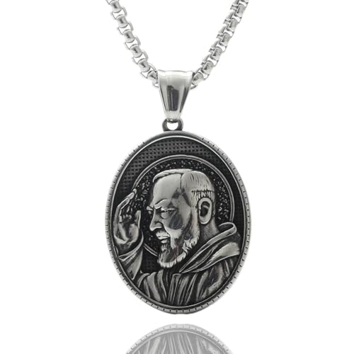 YIZITU Stilvolle Edelstahl Halskette Für Männer Religiöse Merkmale Anhänger Krawatte Einzigartige Designpunk Nackenkette Retro Stil Juwely von YIZITU