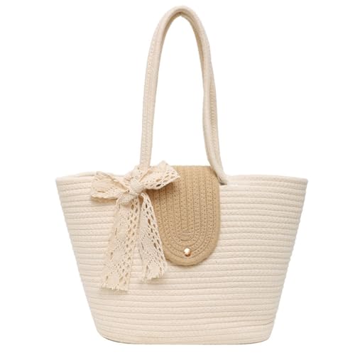 YIZITU Stilvolle gewebte Stroh-Handtasche für Damen, Schultertasche, perfekt für Urlaub und Urlaub, beige, With scarf von YIZITU