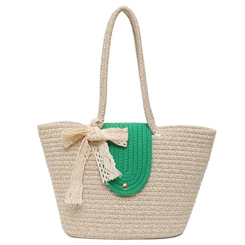 YIZITU Stilvolle gewebte Stroh-Handtasche für Damen, Schultertasche, perfekt für Urlaub und Urlaub, grün, With scarf von YIZITU