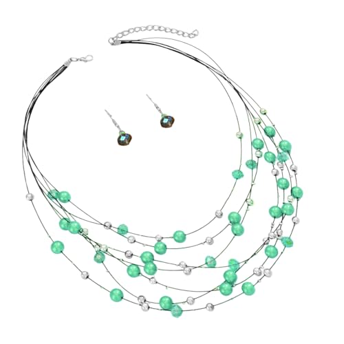 YIZITU Stilvolles Damen-Perlen-Accessoire-Set, trendige mehrschichtige Halskette und Ohrringe mit Perlen und Kristallakzenten, elegante Schicht-Halskette, Einheitsgröße, Wie beschrieben, Wie von YIZITU