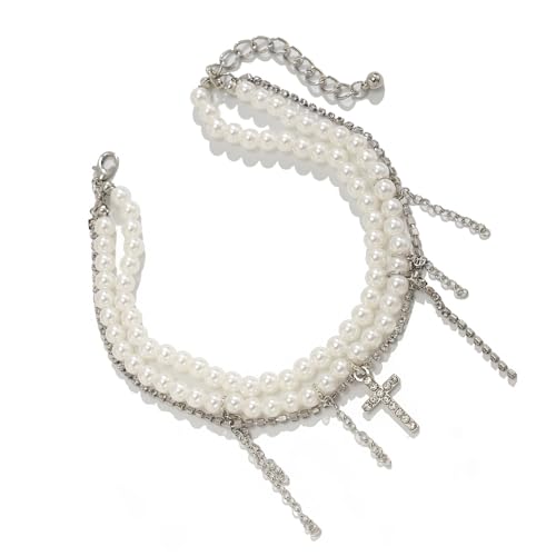 YIZITU Strasssteine Kreuzen Anhänger Quasten Kochbrich Knöchelarmbänder Frauen Perlen Perlen Fußkettchen Dekorative Fußkettchen Für Jeans Quasten Crosses Pendelloch Knöchelarmband von YIZITU