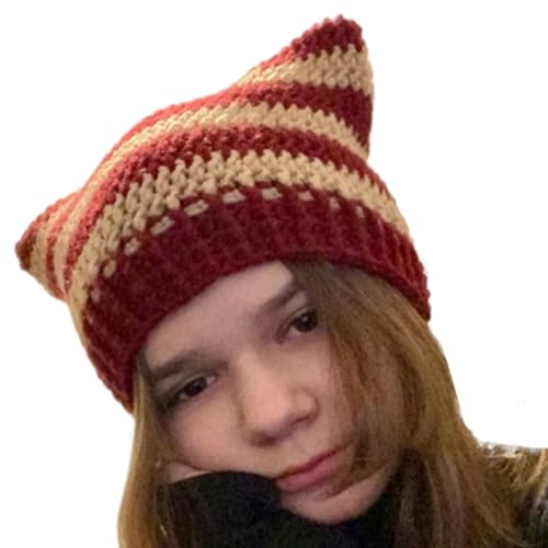 YIZITU Strickschädelhut Winter Lässig Strickkappe Y2K Mädchen Heiße Mädchen Bild Requisitenhut Mit Angehender Schlampiger Häkeln von YIZITU