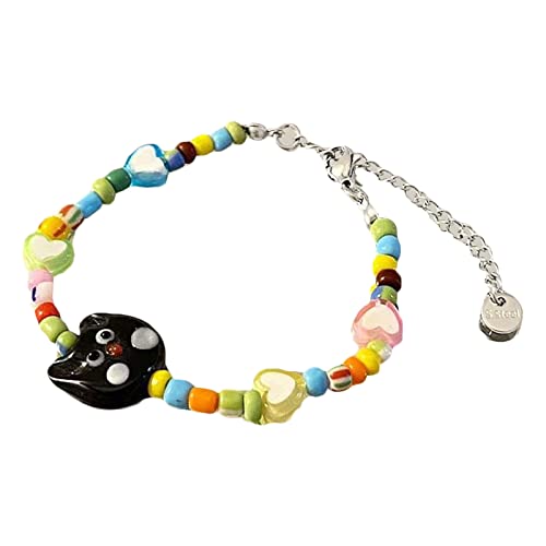 YIZITU Süße Cartoon Katzen Armbänder Süßigkeiten Farbe Glas Cartoon Perlen Armband Geburtstag Geschenk Mädchen Frau Handgefertigte Schmuckkatze Armbänder Für Frauen Charme Perlen Für Mädchen von YIZITU