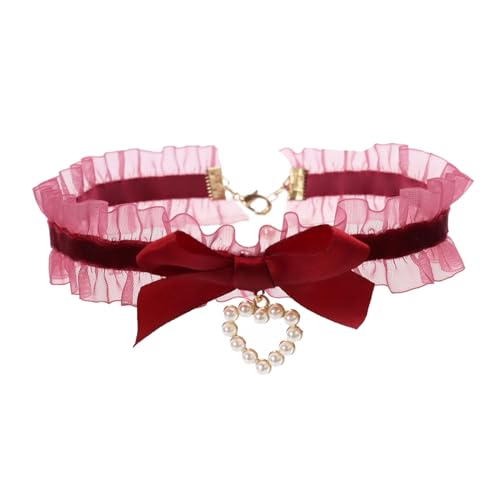 YIZITU Süßer Herz-Anhänger, Schleife, Halsband, Halsband, Schmuck, Temperament, elegante Halskette, Schlüsselbeinkette, Herzanhänger, Schleife, Choker-Halskette, Schmuck für Frauen von YIZITU