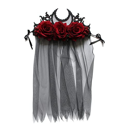 YIZITU Tag Des Todes Stirnband Schwarz Schleier Krone Gothic Headwear Halloween Crown Haarzubehör Halloween Kronen Für Frauen von YIZITU