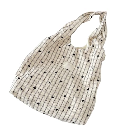 YIZITU Trendige Grids Herz-Design Unterarmtasche Praktische Polyester Schultertasche Geräumige Kapazität Handtasche für Arbeit oder Schule Jugendliche Gemusterte Alltagstasche, Striped Love Brown, One von YIZITU