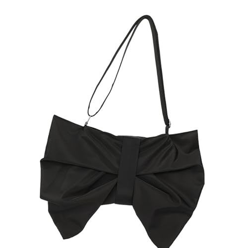 YIZITU Trendige Schultertasche mit Schleife, Nylon, Achseltasche, Abendtasche, gerüschte Handtasche, geräumiger Innenraum, professionelle Pendler, unverzichtbar, verstellbarer Riemen, Schwarz , One YIZITU Trendige Schultertasche mit Schleife, Nylon, Achseltasche, Abendtasche, gerüschte Handtasche, geräumiger Innenraum, professionelle Pendler, unverzichtbar, verstellbarer Riemen, Schwarz , One von YIZITU