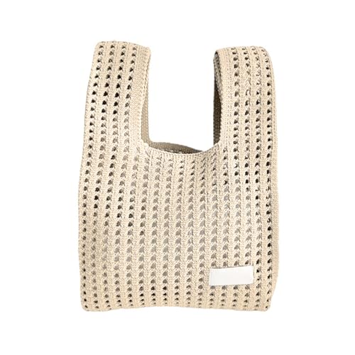 YIZITU Trendige kleine Strick-Handgelenktasche für Damen, leicht, lässig, ausgehöhlt, gehäkelt, Handtasche für Einkaufen und den täglichen Gebrauch, wiederverwendbare Einkaufstasche, aprikose, One von YIZITU