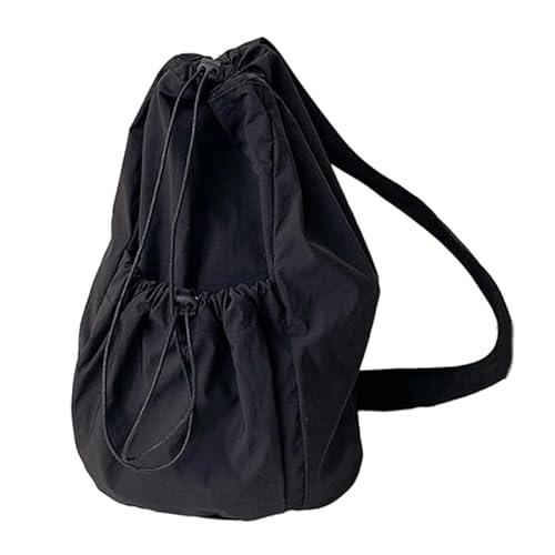 YIZITU Umhängetasche aus Nylon mit Kordelzug, gerüscht, lässig, trendig, große Kapazität, Schultertasche für Mädchen und Damen, vielseitige Taschen, Schwarz von YIZITU