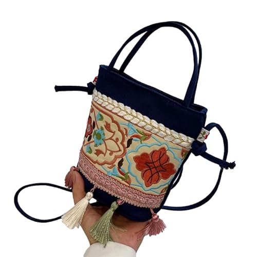 YIZITU Umhängetasche im Vintage-Stil, Quasten-Stickerei, Retro-Stil, ethnischer Stil, Umhängetasche, Handtasche für Damen und Mädchen, blau von YIZITU