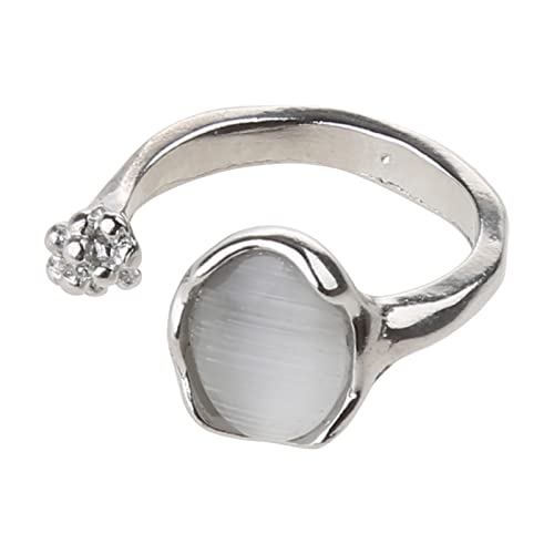 YIZITU Unregelmäßige Ringe Mit Stein Ästhetischer Mädchen Hohl Mond Steinringe Für Frauen Y2K Blütenknospen Offener Vintage Schmuck Kristallring Für Frauen Silber Verstellbar Natürliche Offene Silber von YIZITU
