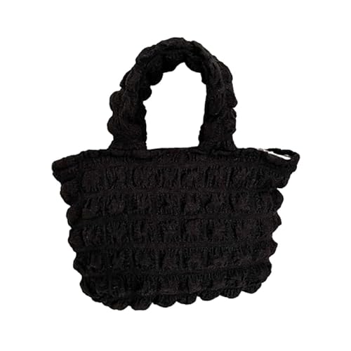 YIZITU Unterarmtasche aus Segeltuch für Mädchen und Damen, plissiert, Wolken, Achseltasche, Reisetasche, einfarbig, Handtasche mit Rüschen, Schwarz von YIZITU