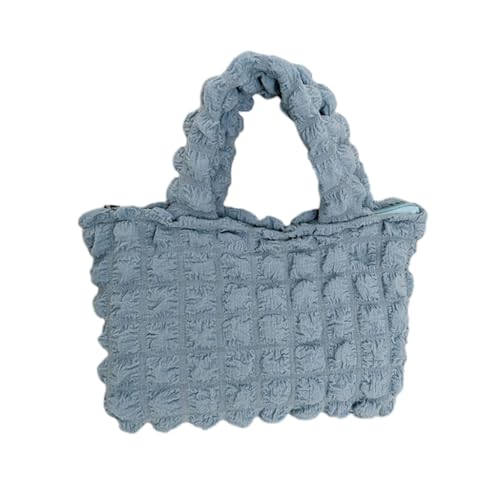 YIZITU Unterarmtasche aus Segeltuch für Mädchen und Damen, plissiert, Wolken, Achseltasche, Reisetasche, einfarbig, Handtasche mit Rüschen, blau von YIZITU