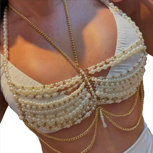 YIZITU Verstellbare Festivalbekleidung Perlen Camisol Mit Geschichteter Kettenausschnitt Neigernteck Brustschmuck BH Für Frauen Perlen Halskette Bra Top YIZITU Verstellbare Festivalbekleidung Perlen Camisol Mit Geschichteter Kettenausschnitt Neigernteck Brustschmuck BH Für Frauen Perlen Halskette Bra Top von YIZITU