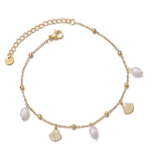 YIZITU Vielseitiges Fußkettchen mit Muschelperlen, Edelstahl, verstellbar, geeignet für den täglichen Gebrauch, Urlaub und Feiern, Strandschmuck von YIZITU