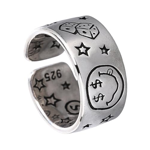 YIZITU Vintage Smiles Face Dices Star Eröffnungsringe Verstellbare Ringe Schmuck Für Mode Enthusiasten Und Retro Liebhaber Trendy Für Frauen von YIZITU