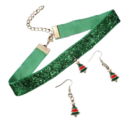 YIZITU Weihnachtsanhänger Halskette Ohrringe Set Tree Drop Ohrringe Choker Für Frauen Teen Girl Fashion Schmuck 2024 Neujahr Geschenk Weihnachten von YIZITU
