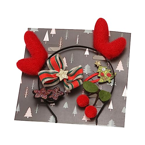 YIZITU Weihnachtsfeier Hair Accessoires Set Rentiere Stirnband Bowtie Haarnadel Elastic Hair Seil Party Requisiten Kinder Haarband Weihnachtszubehör Set Stirnband Und Haarnadel von YIZITU