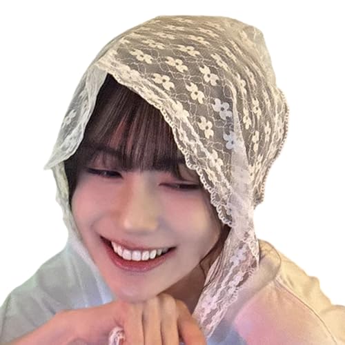 YIZITU Weißer Französischer Spitzen Stirnbänder Schal Stylisches Haarteil Mit Verstellbarer Passform 60-80 Cm Leichtes Kopfdeckel Elegantes Spitze Kopftuch Für Frauen von YIZITU