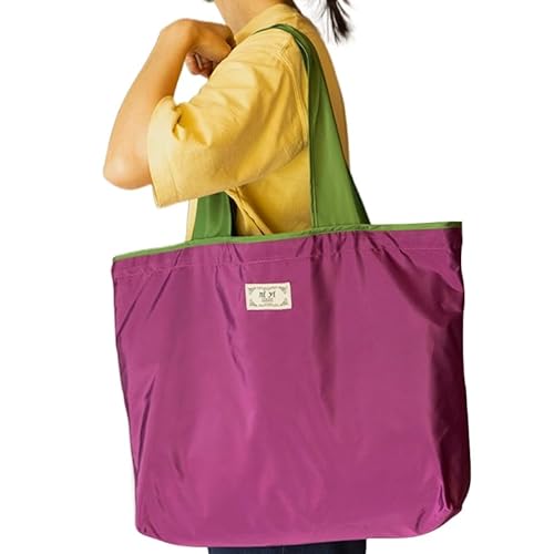 YIZITU Wiederverwendbare Einkaufstasche mit großem Fassungsvermögen, faltbare Einkaufstasche mit Kordelzug-Verschluss, lässige Schultertasche für den täglichen Gebrauch, violett, Large von YIZITU