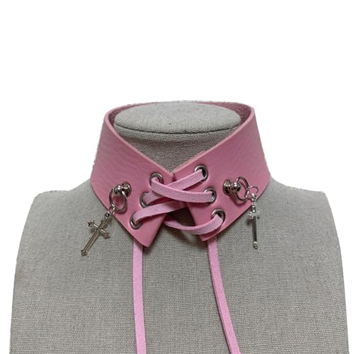 YIZITU Y2k Coole Mädchen Chokerkragen Halskette Falsch Kragen Mit Kreuzanhänger Cosplay Kostüm Choker Weibliche Party Requisiten Krawatte Falsch Kleidung Accessoire von YIZITU
