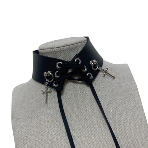 YIZITU Y2k Coole Mädchen Chokerkragen Halskette Falsch Kragen Mit Kreuzanhänger Cosplay Kostüm Choker Weibliche Party Requisiten Krawatte Falsch Kleidung Accessoire von YIZITU