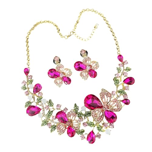 YIZITU Zartes Blumenschmuck-Set, hypoallergen, Abendgarderobe, Strass, Accessoires, stilvolle Ohrringe und Halskette, leicht, stilvolles Schmuck-Set, Einheitsgröße, Wie beschrieben, Wie beschrieben von YIZITU