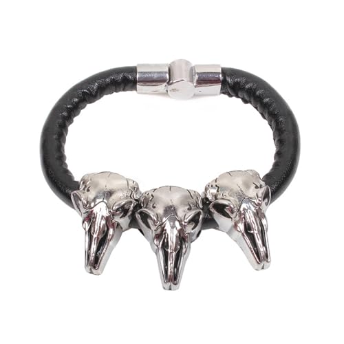 YIZITU Ziegenschädel Magnetische Verschluss Armband Für Männer Frauen Gothic Legierung Leder Kette Alternative Rockstile Schmuckzubehör Outdoor Abenteuer Magnetisches Armband von YIZITU