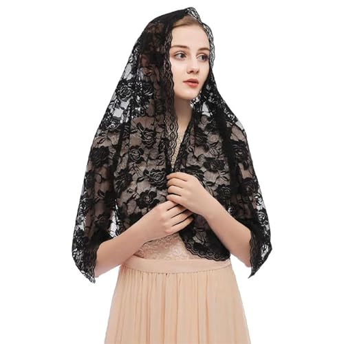 Zarter Schleier mit Spitzenbesatz für Damen, Mantilla-Blumenschal, Hochzeit, Party, Kopfbedeckung, Brautkleidung, Accessoire von YIZITU