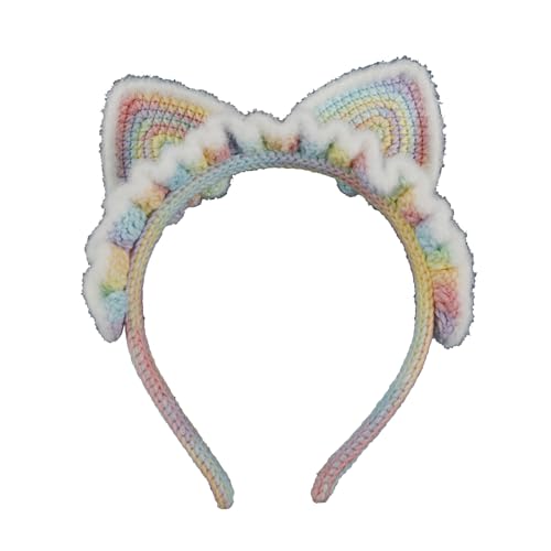 Zartes Strick-Haarband mit Ohren, Schleife, Dekoration, für Damen, Teenager, Gesichtswäsche, Fotografie, Haar-Accessoire, Stirnband, Make-up-Stirnband zum Waschen des Gesichts von YIZITU