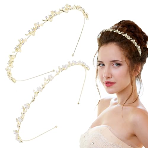 YIZWINS 2 Stück Braut Haarschmuck, Haarschmuck Mädchen Haarreif Gold, Feen Kopfschmuck Haarreif Hochzeit, Haarschmuck Blumen Elegante Accessoires Deko für Schützenfest und Karneval von YIZWINS
