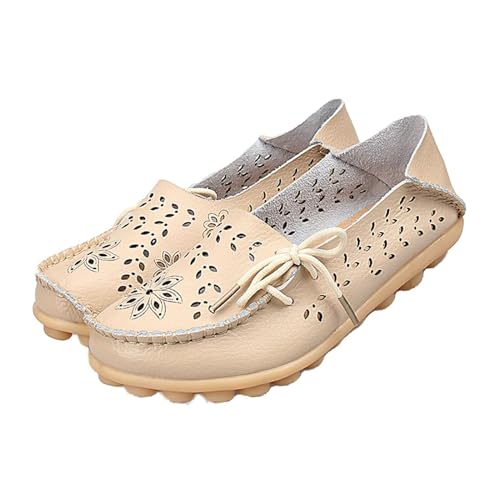 Owlkay Shoes for Women Slip On, Casual Owlkay Orthopedic Shoes All-Match Hollow Leather Comfortable Practical Daily Flat (Beige, Erwachsene, Damen, 35, Numerisch, EU Schuhgrößensystem, M) von YImoomus