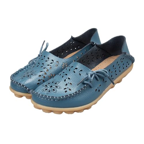Owlkay Shoes for Women Slip On, Casual Owlkay Orthopedic Shoes All-Match Hollow Leather Comfortable Practical Daily Flat (Blue, Erwachsene, Damen, 35, Numerisch, EU Schuhgrößensystem, M) von YImoomus