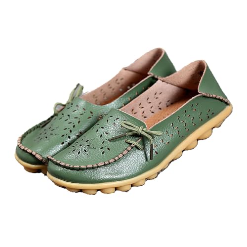 Owlkay Shoes for Women Slip On, Casual Owlkay Orthopedic Shoes All-Match Hollow Leather Comfortable Practical Daily Flat (Green A, Erwachsene, Damen, 39.5, Numerisch, EU Schuhgrößensystem, M) von YImoomus