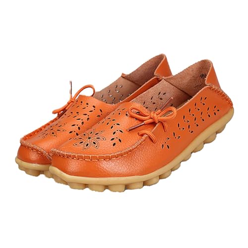 Owlkay Shoes for Women Slip On, Casual Owlkay Orthopedic Shoes All-Match Hollow Leather Comfortable Practical Daily Flat (Orange, Erwachsene, Damen, 35, Numerisch, EU Schuhgrößensystem, M) von YImoomus