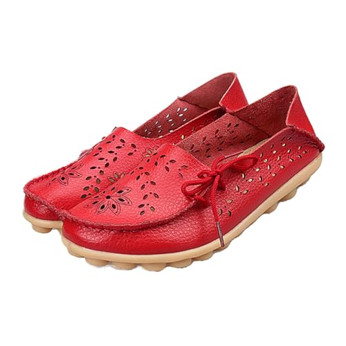 Owlkay Shoes for Women Slip On, Casual Owlkay Orthopedic Shoes All-Match Hollow Leather Comfortable Practical Daily Flat (Red, Erwachsene, Damen, 35, Numerisch, EU Schuhgrößensystem, M) von YImoomus