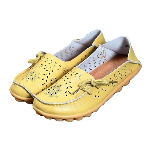 Owlkay Shoes for Women Slip On, Casual Owlkay Orthopedic Shoes All-Match Hollow Leather Comfortable Practical Daily Flat (Yellow, Erwachsene, Damen, 35, Numerisch, EU Schuhgrößensystem, M) von YImoomus