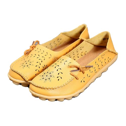 Owlkay Shoes for Women Slip On, Casual Owlkay Orthopedic Shoes All-Match Hollow Leather Comfortable Practical Daily Flat (Yellow A, Erwachsene, Damen, 35, Numerisch, EU Schuhgrößensystem, M) von YImoomus