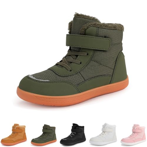 YImoomus Barfußschuhe Kinder Winter Wasserdicht Herbst Herren Daman, Warm Halten Kinder Traillaufschuhe Unisex (K500 Militärgrün, Grundschulkind, 34, Numerisch, EU Schuhgrößensystem, M) von YImoomus