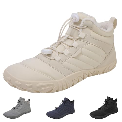 YImoomus Barfußschuhe Winter Damen Herren, Barfussschuhe Herbst Gefüttert Warm Winterschuhe, Wasserdicht Bequem Schneestiefel Rutschfeste (1698-Beige,38) von YImoomus