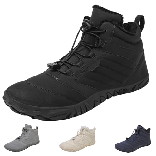 YImoomus Barfußschuhe Winter Damen Herren, Barfussschuhe Herbst Gefüttert Warm Winterschuhe, Wasserdicht Bequem Schneestiefel Rutschfeste (1698-Black,40) von YImoomus
