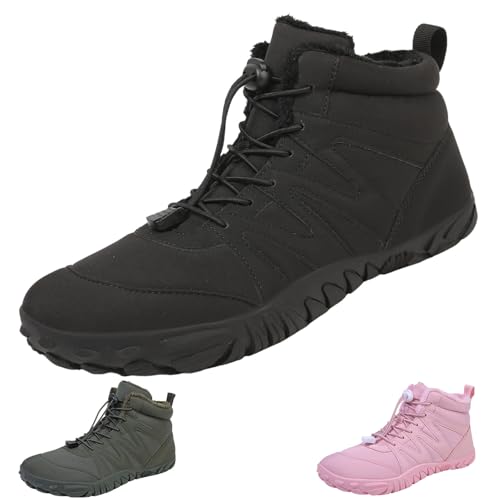 YImoomus Barfußschuhe Winter Damen Herren, Barfussschuhe Herbst Gefüttert Warm Winterschuhe, Wasserdicht Bequem Schneestiefel Rutschfeste (1699-Black,46) von YImoomus