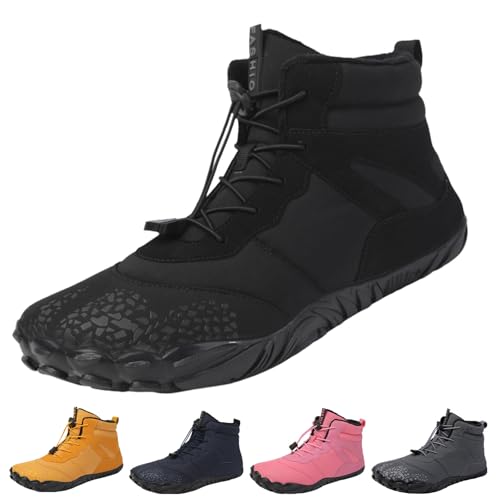 YImoomus Barfußschuhe Winter Damen Herren, Barfussschuhe Herbst Gefüttert Warm Winterschuhe, Wasserdicht Bequem Schneestiefel Rutschfeste (6801-Black,40) von YImoomus