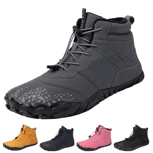 YImoomus Barfußschuhe Winter Damen Herren, Barfussschuhe Herbst Gefüttert Warm Winterschuhe, Wasserdicht Bequem Schneestiefel Rutschfeste (6801-Grey,41) von YImoomus