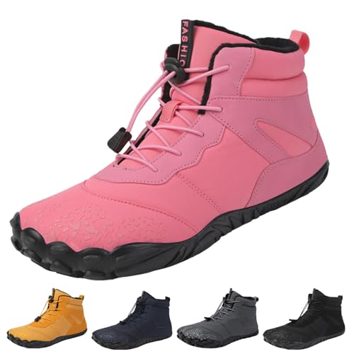 YImoomus Barfußschuhe Winter Damen Herren, Barfussschuhe Herbst Gefüttert Warm Winterschuhe, Wasserdicht Bequem Schneestiefel Rutschfeste (6801-Pink,38) von YImoomus